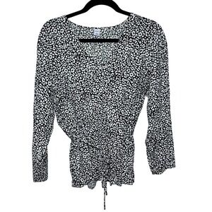 Old Navy Large Black/White Animal Print Long Sleeve Blouse, Retail $40